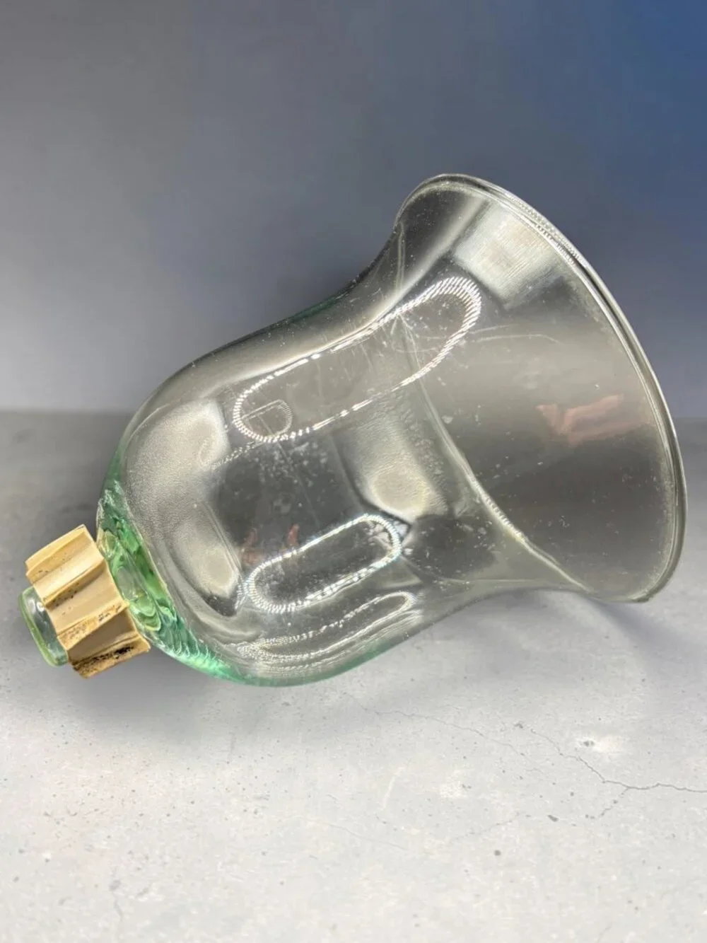 Vintage Clear Glass Bell-Shaped Peg Votive Cup Candle Holder Green tint glass Wa